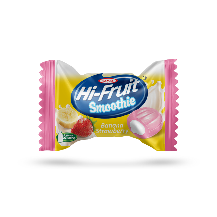 Hi-Fruit Smoothie - Hindistan Cevizi Dolgulu, Muz ve Çilek Aromalı Sert Şeker